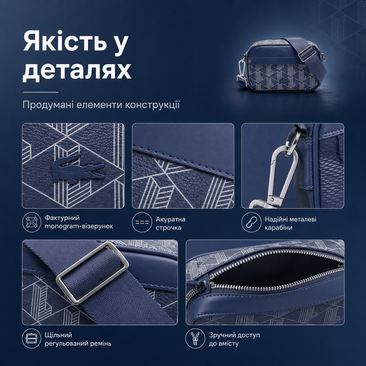 Сумка чоловіча через плече Monogram Синій - фото 3