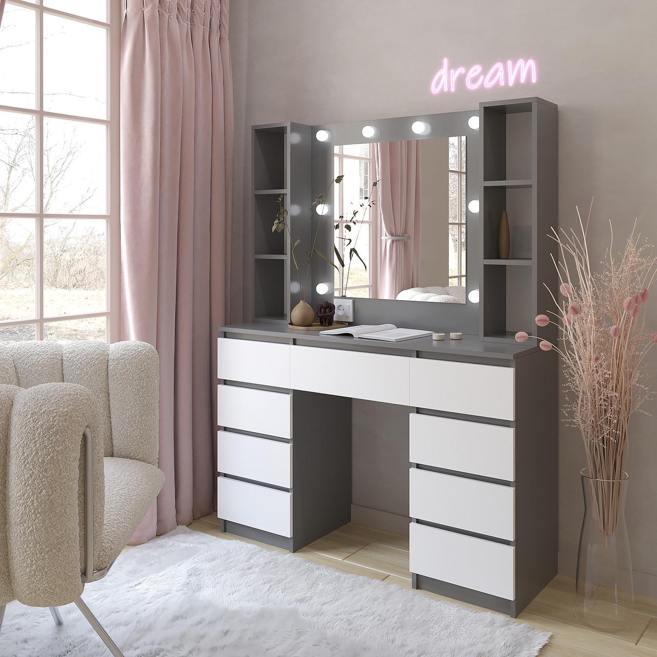 Туалетный столик New and Classic с подсветкой 1600х1200х400 мм Антрацит/Белый