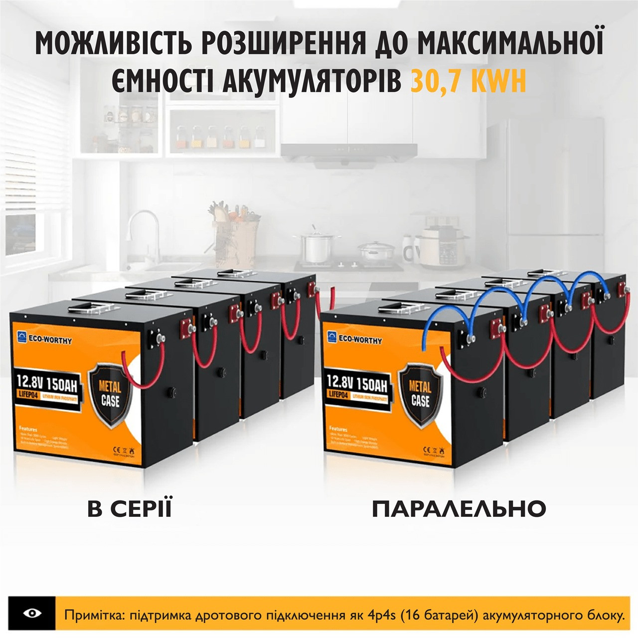 Акумулятор Eco Worthy LiFePO4 у металевому корпусі 3000 циклів 12V 150 Ah 1920 Wh (000965) - фото 7 Акумулятор Eco Worthy LiFePO4 у металевому корпусі 3000 циклів 12V 150 Ah 1920 Wh (000965) - фото 7