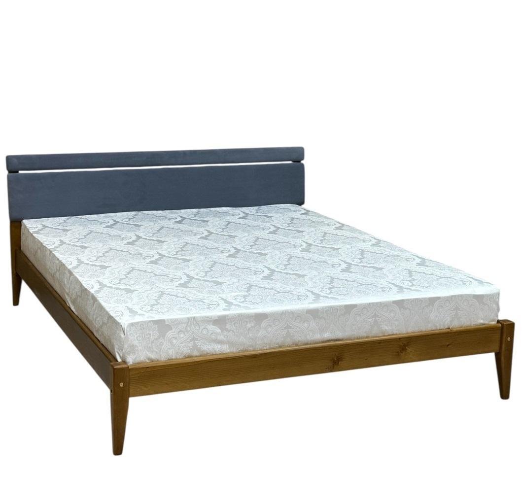 Кровать двуспальная деревянная Скиф Л-258 с мягким изголовьем 160х200 см Дуб карамель/Стим-26 (27735231)