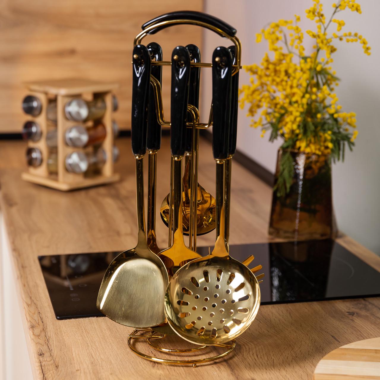 Набір кухонного приладдя на підставці 6 шт. Чорний (HP-20-66) - фото 2