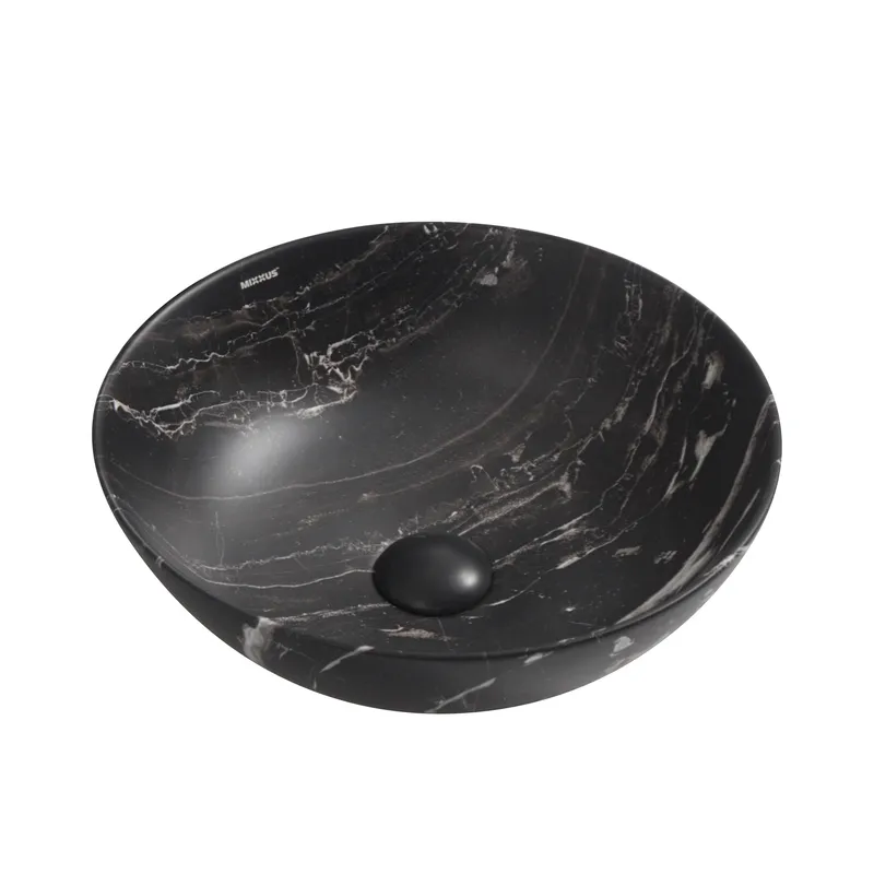 Раковина накладная MIXXUS Premium ELLIPSE MARBLE 390х390х140 мм Черный мраморный (MP6533)