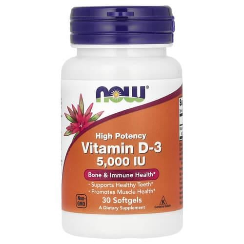 Витамин D NOW Vitamin D3 5000 МЕ 30 softgels (NOW-00374)
