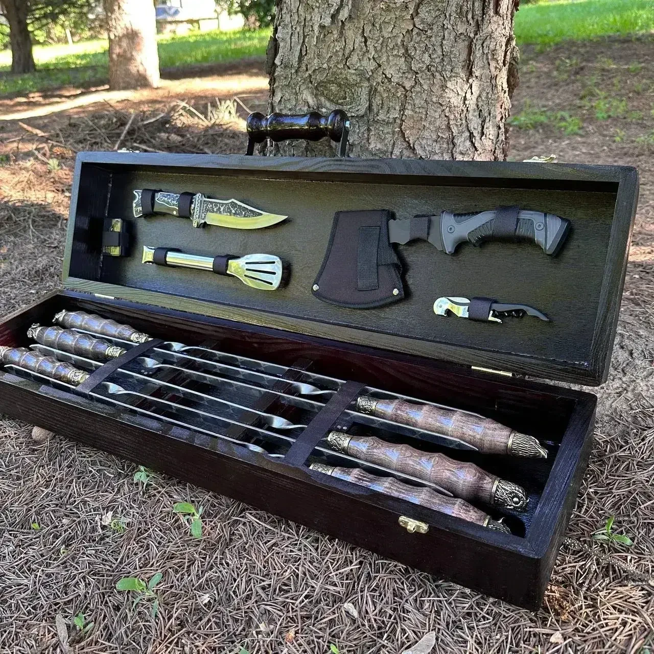 Набор шампуров КИНГ ручной работы в деревянном кейсе (2730772551)