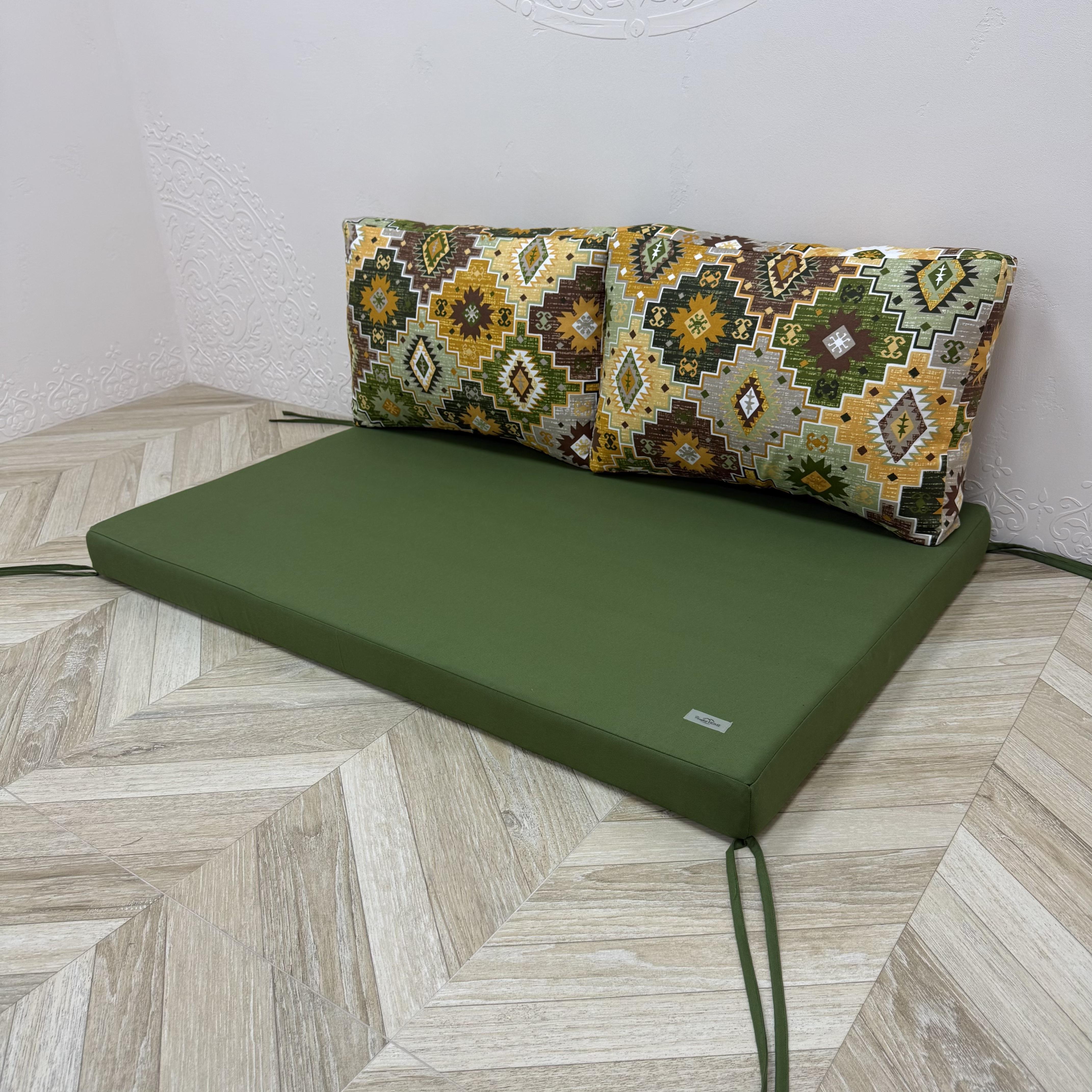 Комплект матрас с подушками Comfort Home Carpet green на поддоны/качели/каркасы/садовая мебель панама 160х60х40х8 см
