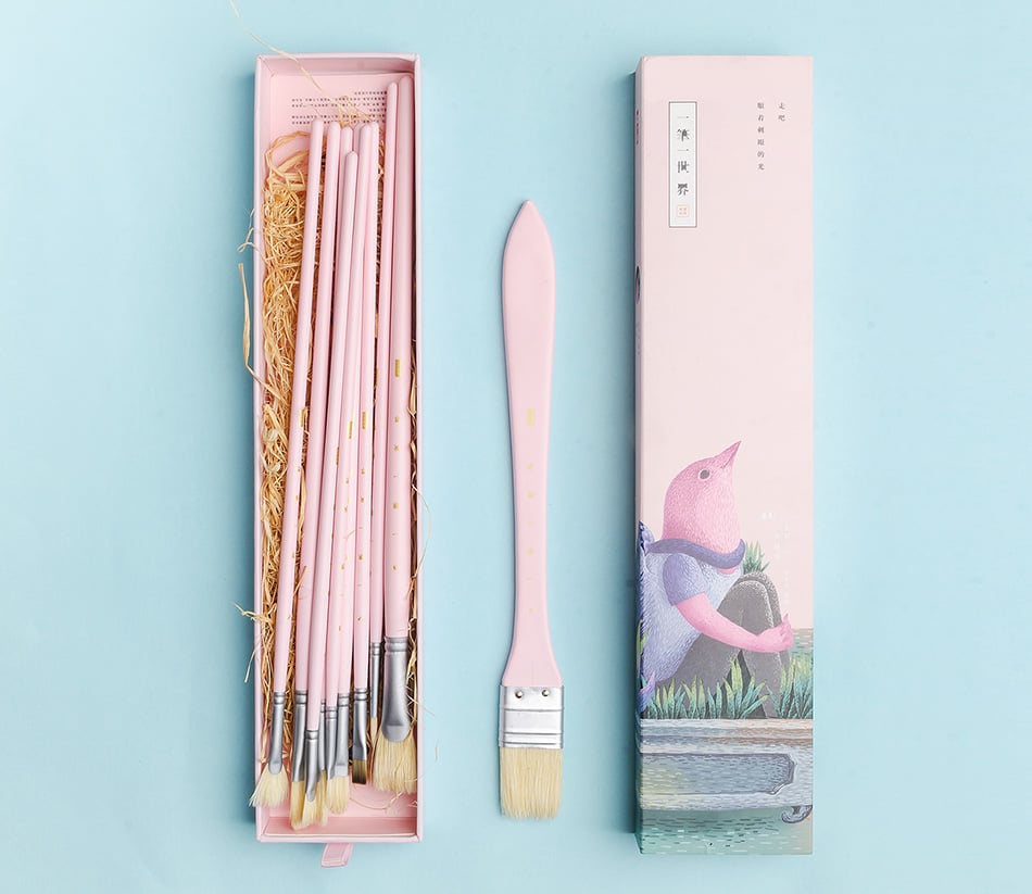 Набор профессиональных художественных кистей MIYA BIRDS 10 шт. из натуральной щетины Розовая коробка - фото 3