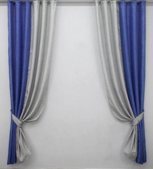 Шторы лен/мешковина 1,5х2,65 м 2 шт. Синий/Светло-серый (014дк/773-1016ш)