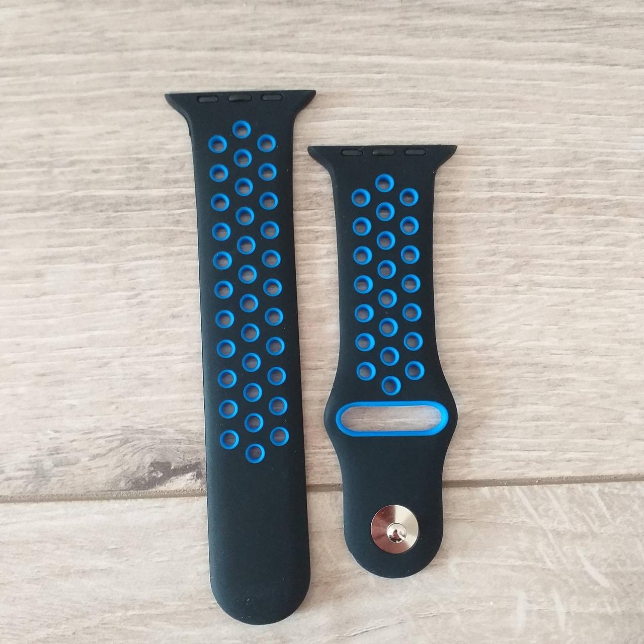 Ремешок для часов Apple Watch аналогов Apple Watch силиконовый 42-44 мм Черный с синим (KG-6401) - фото 6 Ремешок для часов Apple Watch аналогов Apple Watch силиконовый 42-44 мм Черный с синим (KG-6401) - фото 6