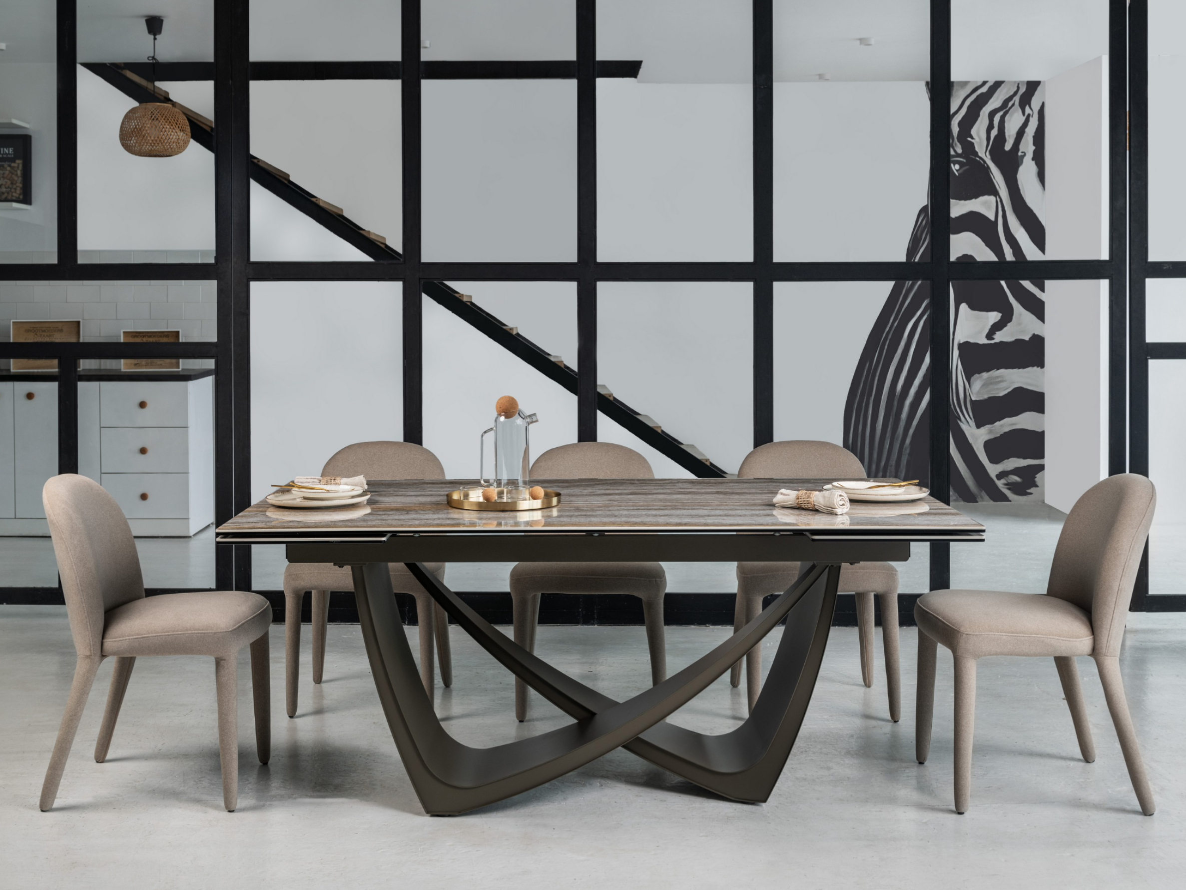 Стол обеденный раздвижной Vetro Mebel Беатриче 1800-2600x1000x760 мм Тайгер травентин/коричневый (TМL-995) - фото 4