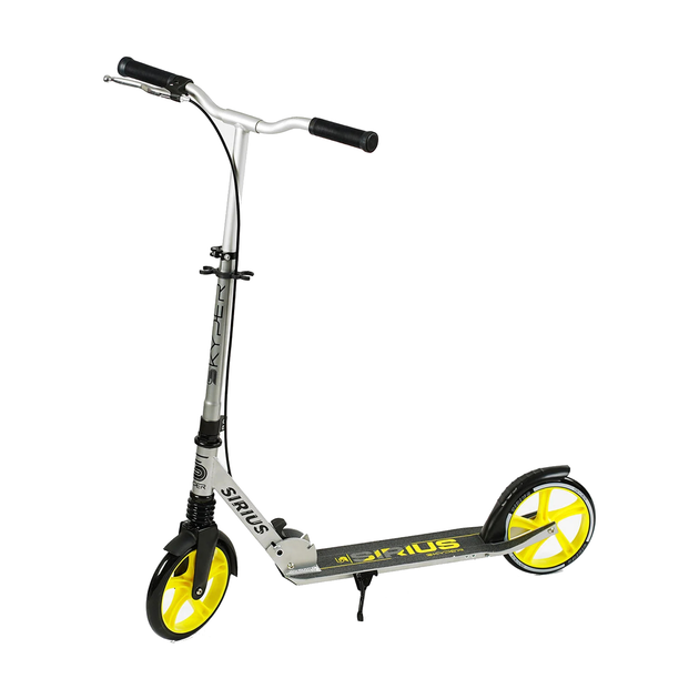 Самокат двухколесный Skyper S-25817/4 Sirius один амортизатор/ручной тормоз/в коробке/колеса PU 200 мм Серо-желтый (25010674)