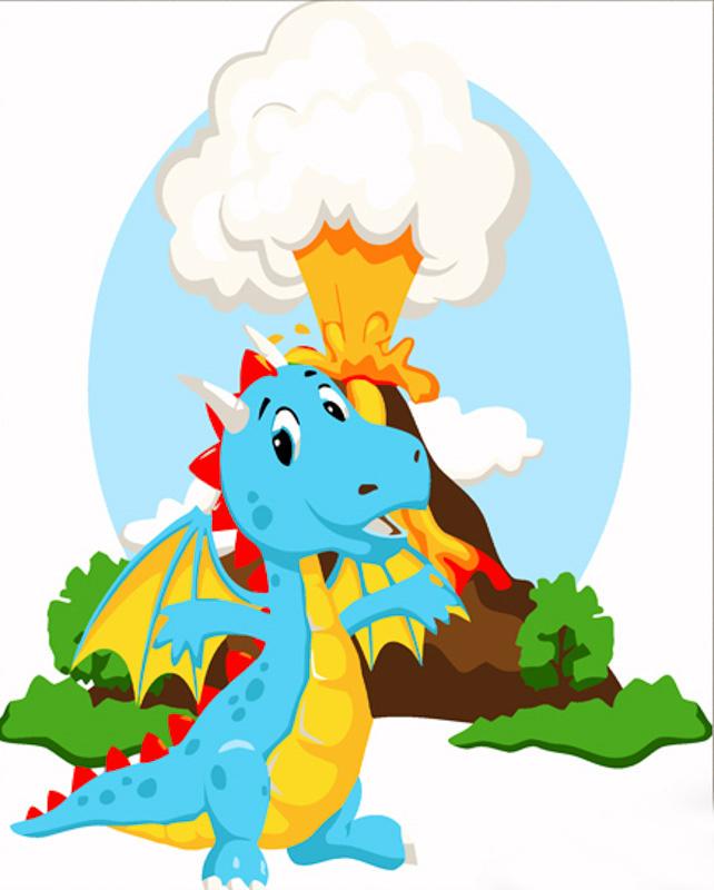 Картина за номерами Strateg Преміум Дракончик та вулкан 30х30 см (ES127)