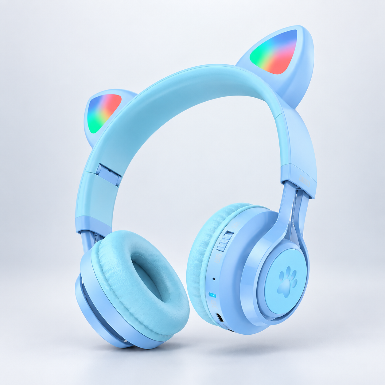 Наушники беспроводные детские Hoco W39 Cat Ear Blue Bluetooth 5.3 и LED-подсветкой (38311480)