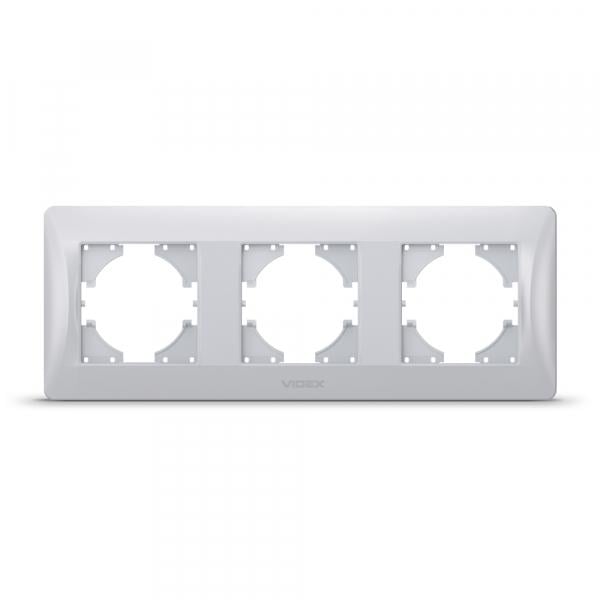 Рамка Videx на 3 місця горизонтальна срібний шовк