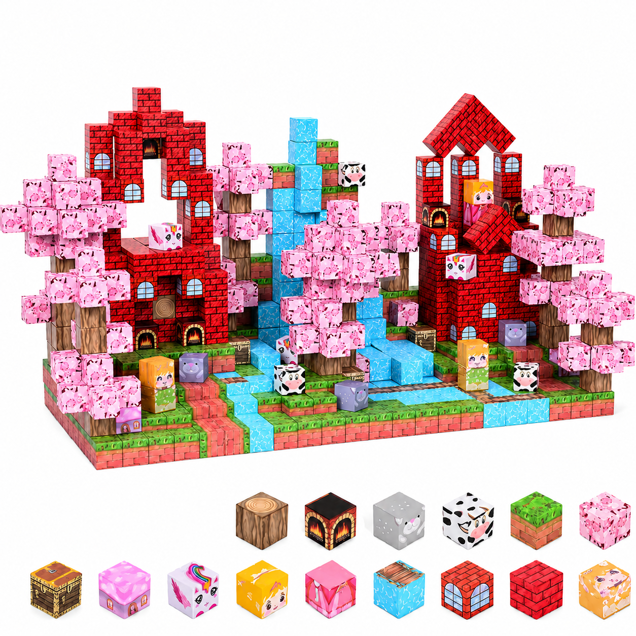 Конструктор магнитный Minecraft Розовый Замок и Цветущий Биом 100 дет. (BT112)