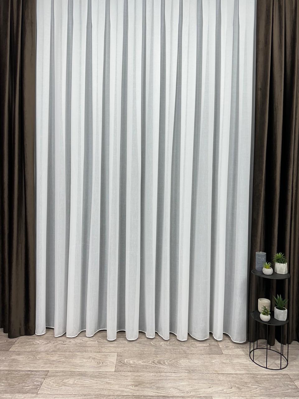 Тюль готовий з обтяжувачем креп-льон однотонний матовий на тасьмі 6 см 400x270 см Молочний (1100 К Т29) - фото 3 Тюль готовий з обтяжувачем креп-льон однотонний матовий на тасьмі 6 см 400x270 см Молочний (1100 К Т29) - фото 3