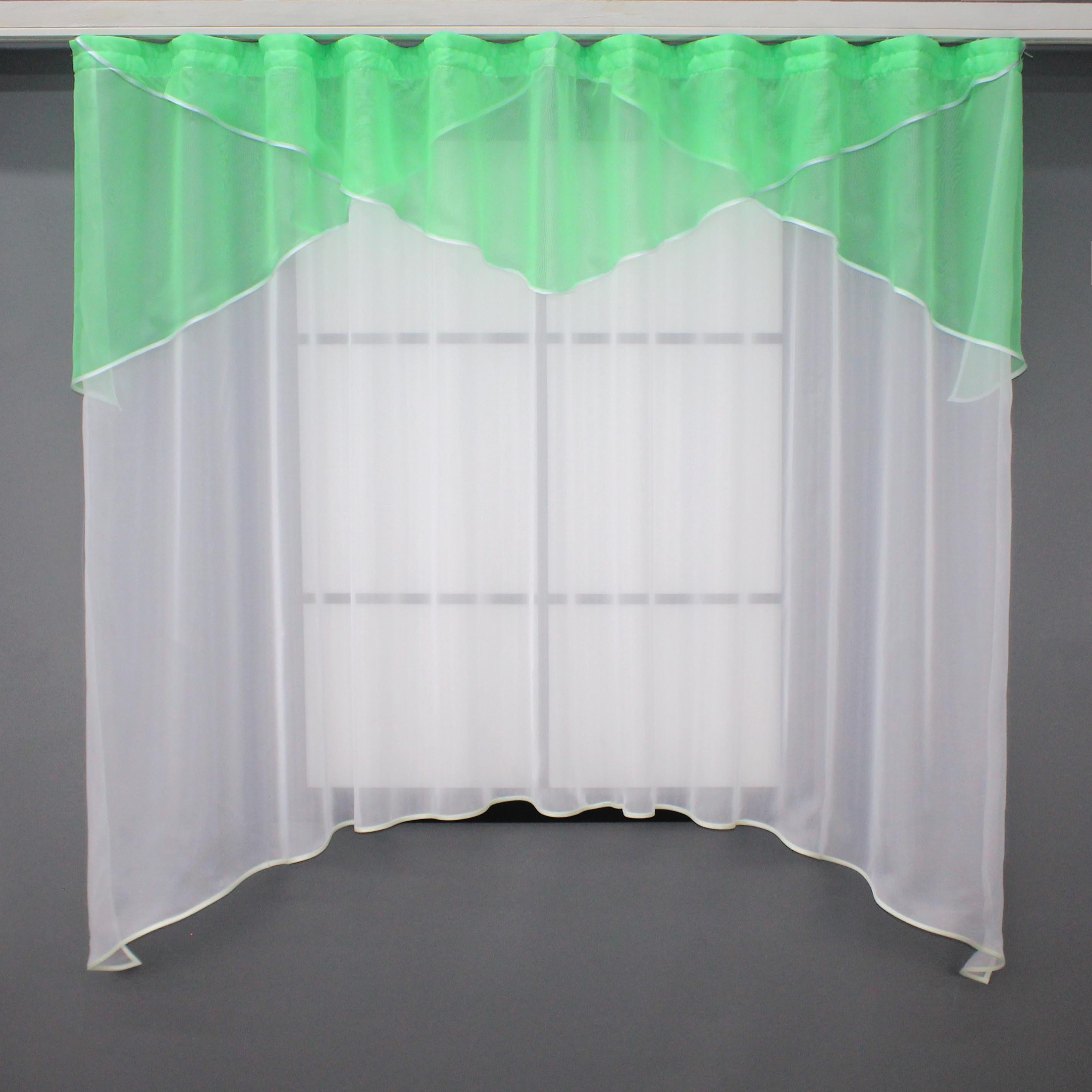 Тюль кухонная VR-Textil № 025к арка с ламбрекеном 280х170 см Белый/Мятный (52-0672)