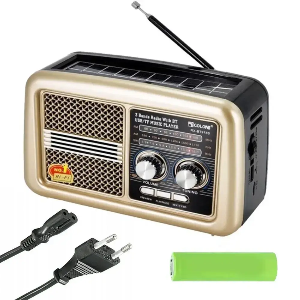 Радиоприемник Golon Solar Bluetooth RX-BT978S с фонариком MP3 и Bluetooth проигрывателем и солнечной панелью (25602516)