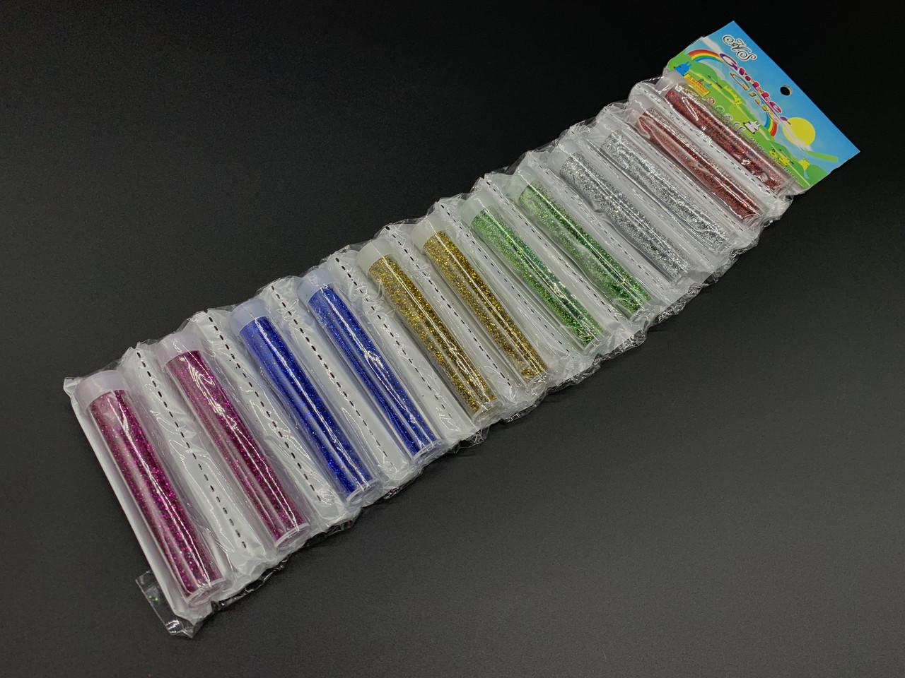 Набор декоративных блесток глиттер в колбах 3 г 12 шт Разноцветный (BL-018)