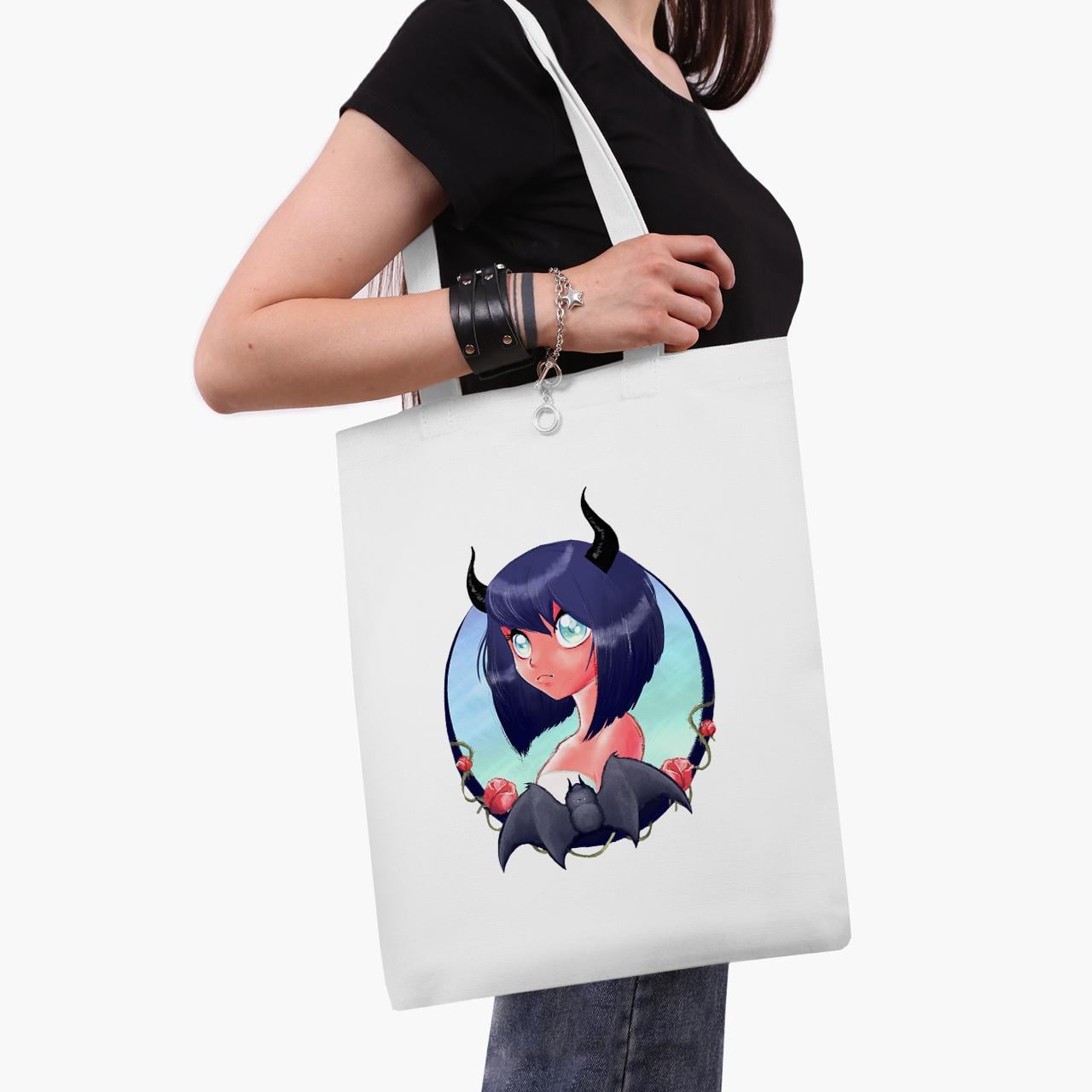 Эко сумка шоппер Demon girl Anime 41x35 см Белый (9227-2837-WT1)