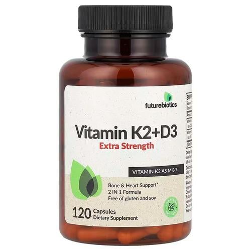 Витамин D3+K-2 Futurebiotics Vitamin K2+D3 Extra Strength 120 Capsules (FBS-50133)