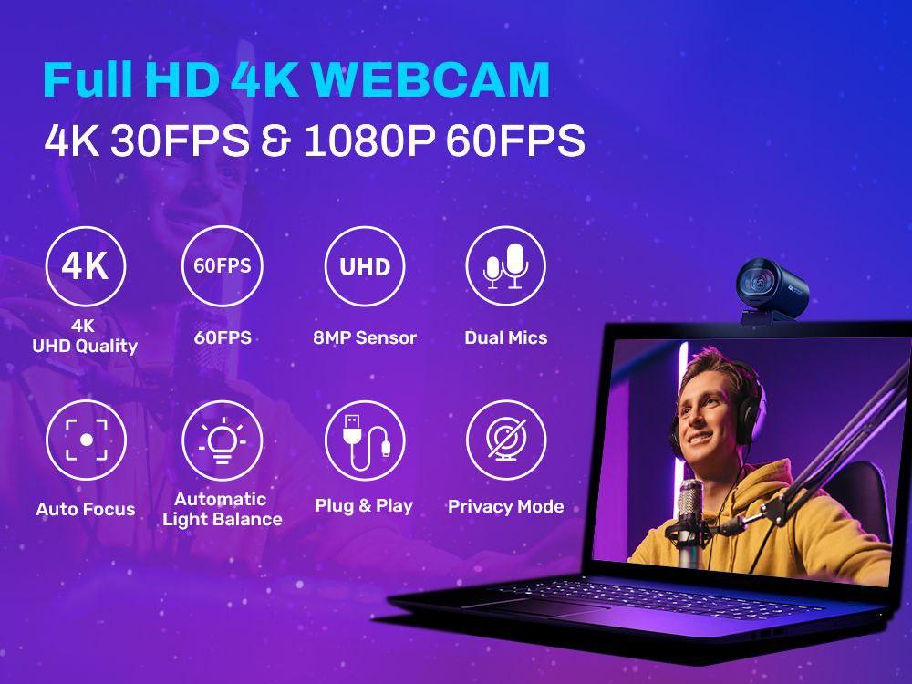 Веб-камера EMEET 4K с триподом S600 с 2 микрофонами и шумоподавлением - фото 4