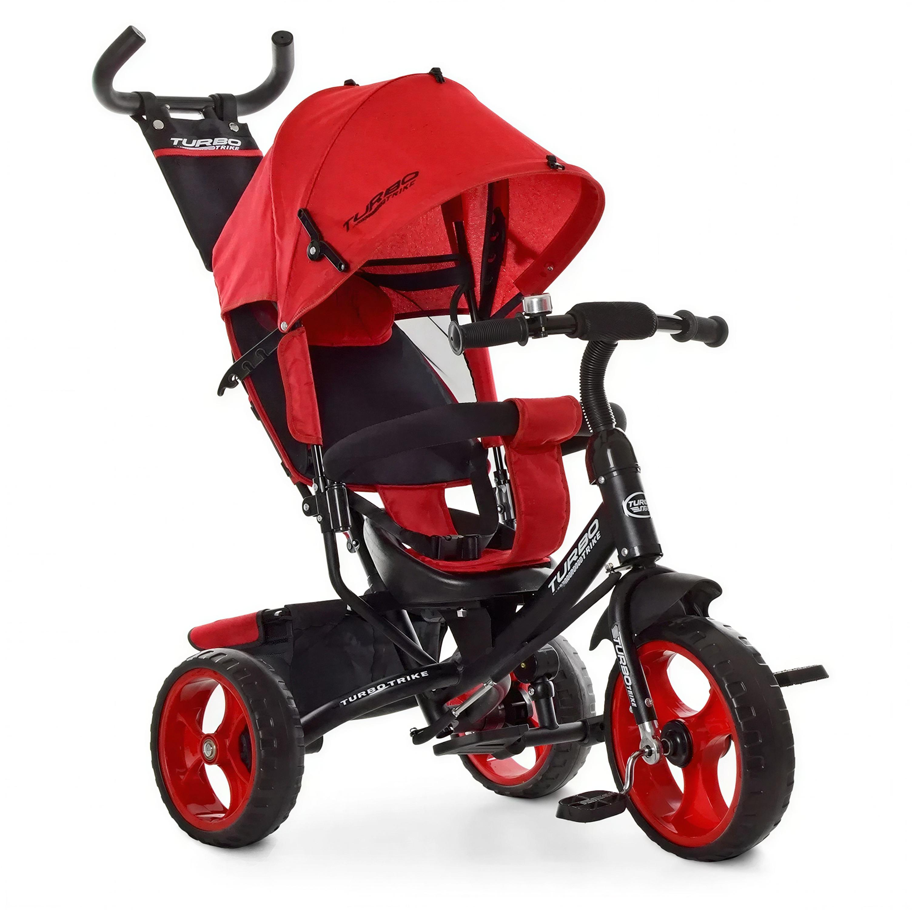 Велосипед детский трехколесный Turbo Trike с капюшоном и родительской ручкой Красно-черный (M 3113-3L) Велосипед детский трехколесный Turbo Trike с капюшоном и родительской ручкой Красно-черный (M 3113-3L)