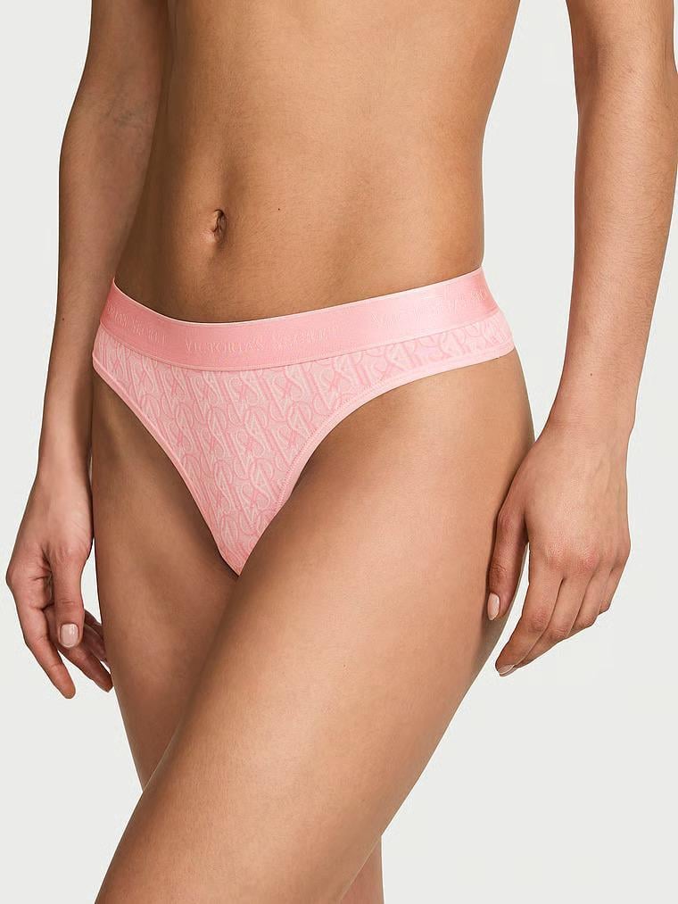 Трусики стринги Victoria's Secret Cotton Logo Thong Panty M Розовый (27257695)