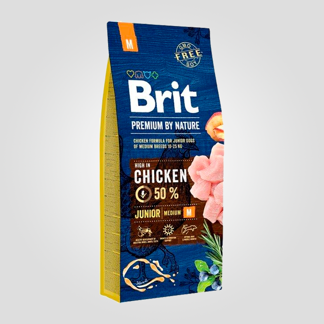 Корм сухой Brit Premium Dog Junior M для щенков и юниоров средних пород с курицей 15 кг (2185099308)