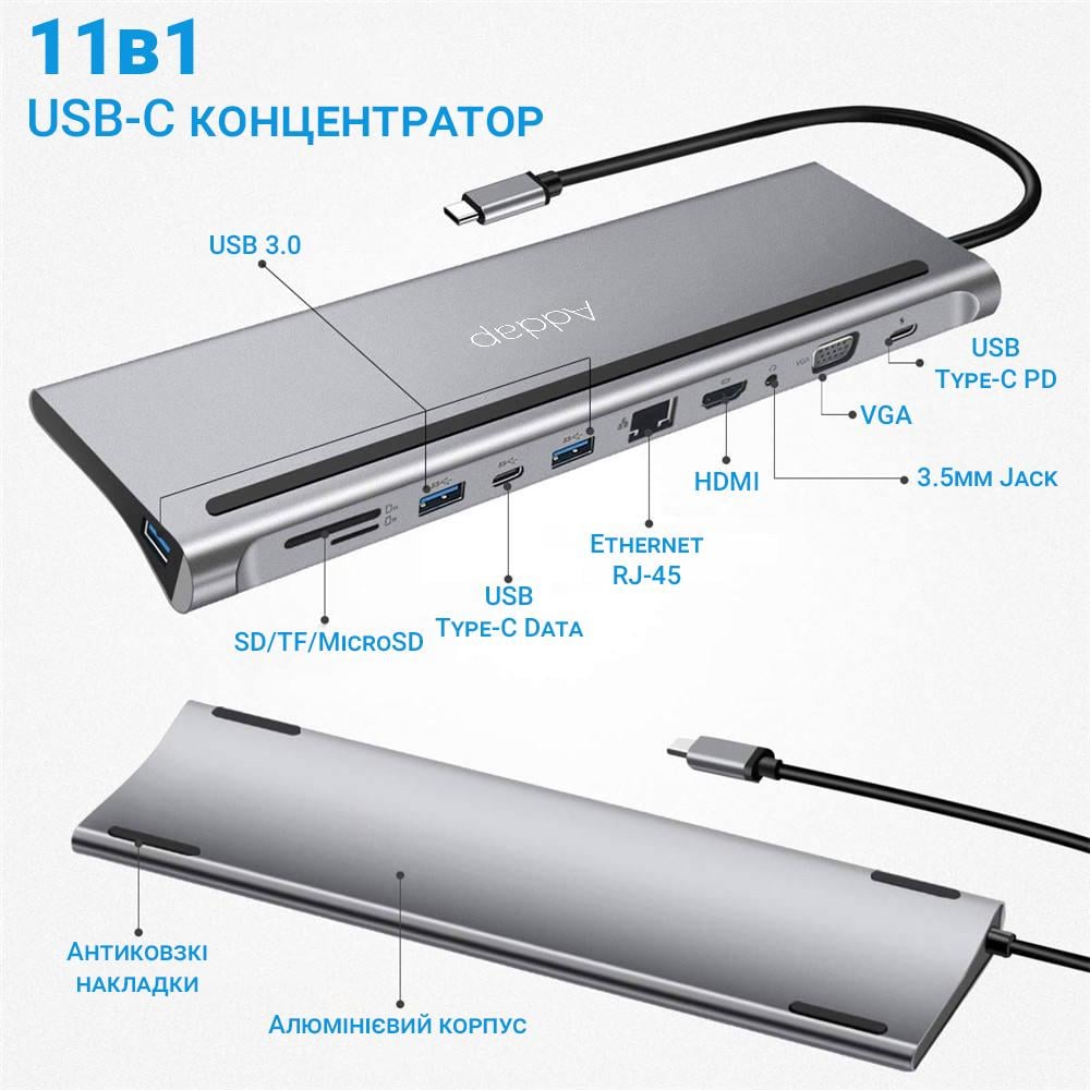 Хаб/підставка USB Type-C Addap MH-01 на 11 портів - фото 2 Хаб/підставка USB Type-C Addap MH-01 на 11 портів - фото 2