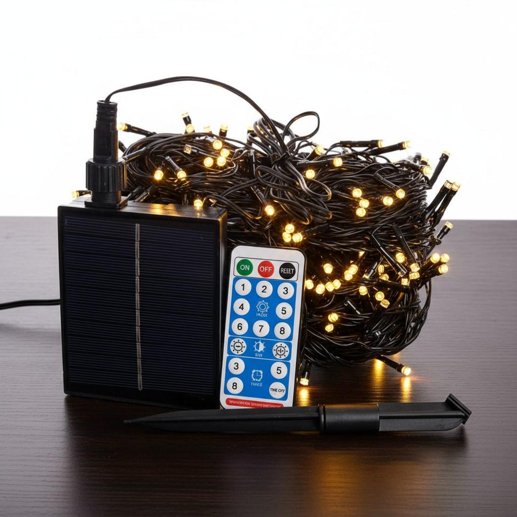 Гірлянда-нитка вулична із сонячною батареєю та пультом 50 м 500LED Чорний/Жовтий (SB500L50MBY) - фото 3