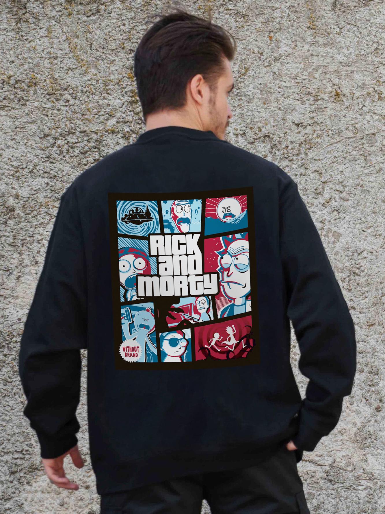 Свитшот оверсайз с принтом Without Rick and Morty S/M Black (S/M8055646)