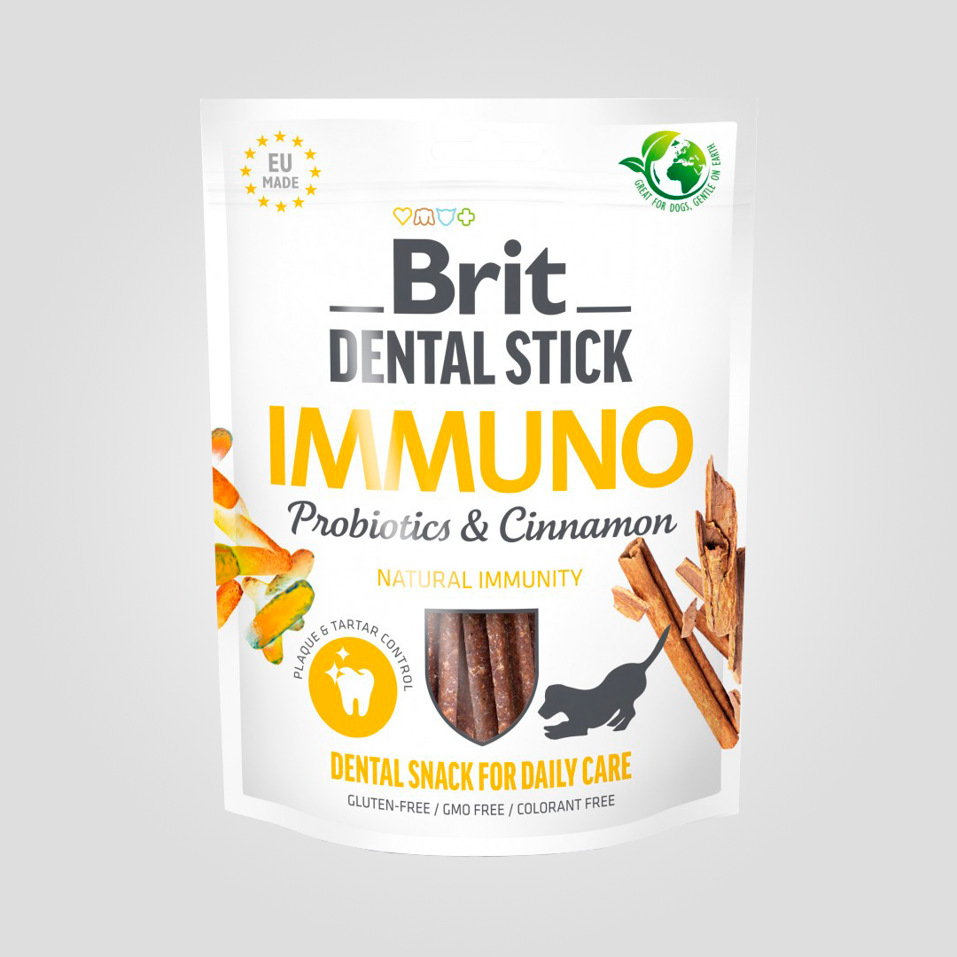 Ласощі для собак Brit Dental Stick Immuno для міцного імунітету пробіотики та кориця 7 шт. 251 г (20504654)