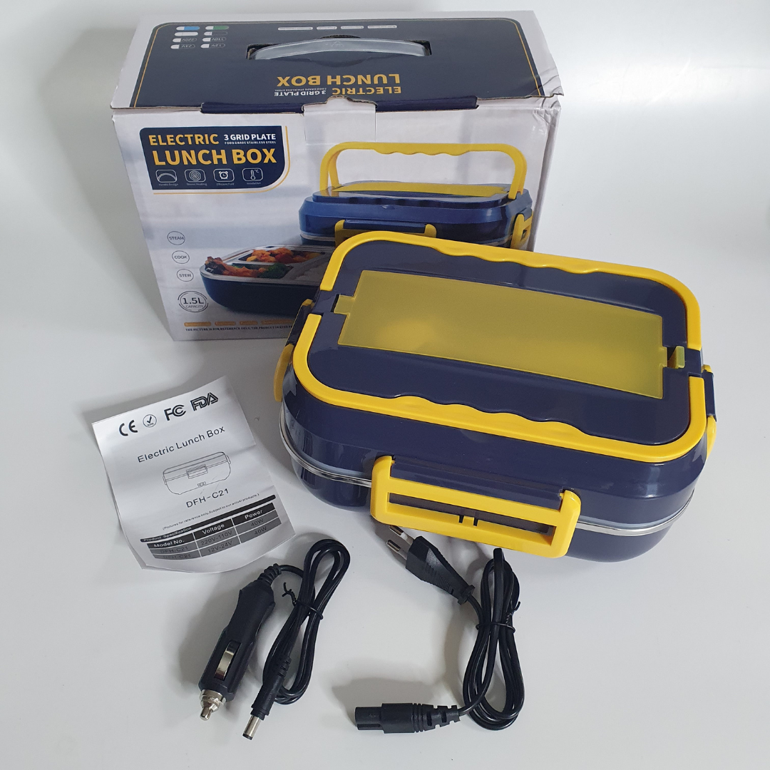 Ланч бокс электрический с подогревом 3 секции с приборами от сетевого или автомобильного адаптера (HH-18-Blue)