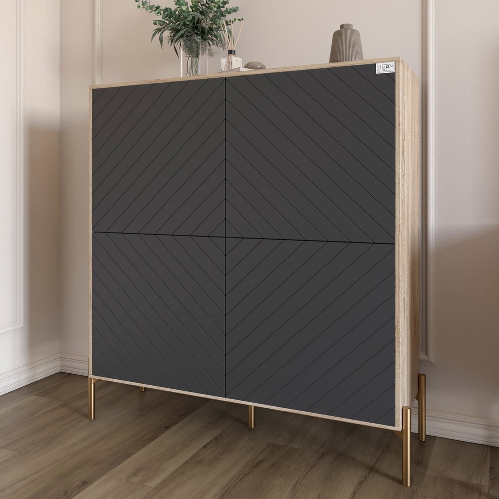 Комод-пенал Lion Амарант 114x40x126,5 см Дуб Сонома/Графитовый (LION-042039) Комод-пенал Lion Амарант 114x40x126,5 см Дуб Сонома/Графитовый (LION-042039)