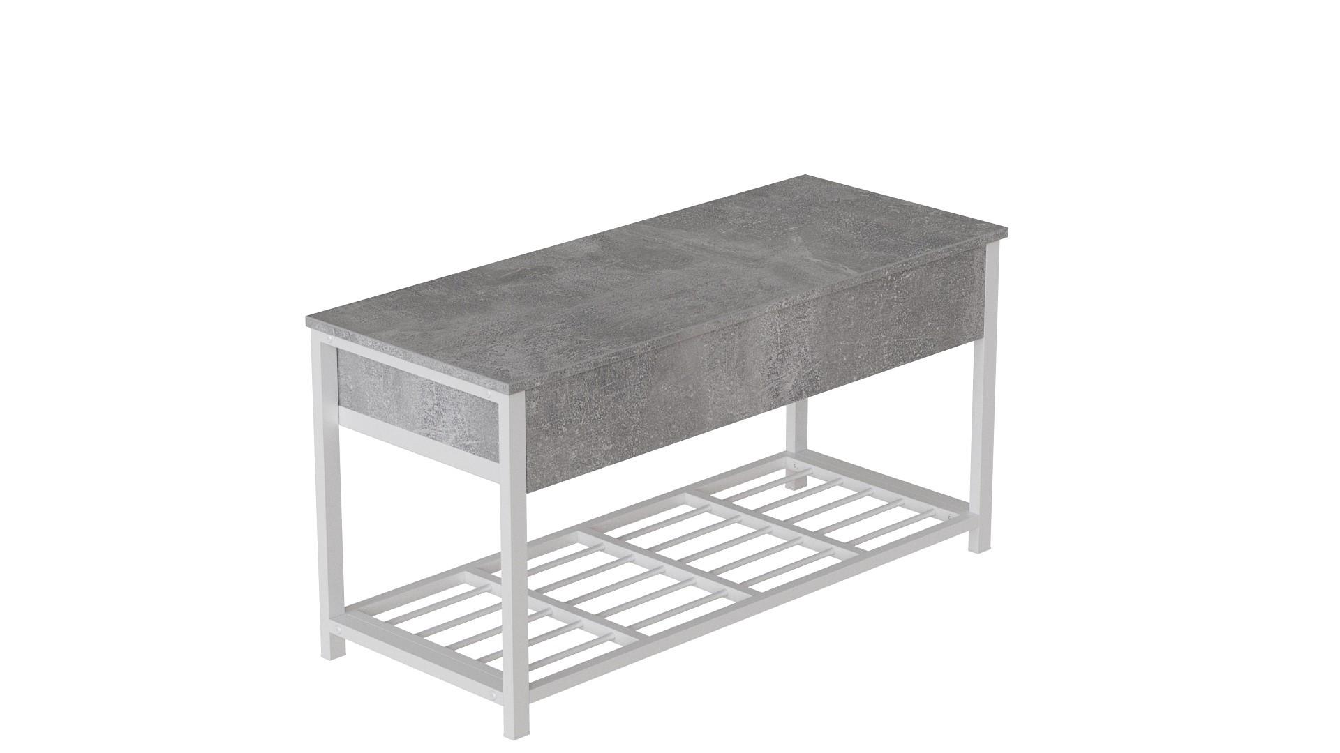 Банкетка з ящиком Ferrum-decor Дрейк 2 метал/ДСП 16 мм 550x1200x400 мм Білий/Бетон (FRD-103079) - фото 3