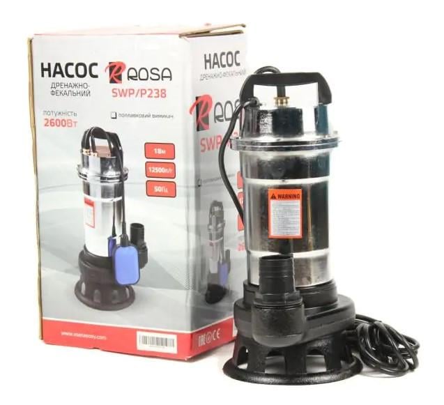 Насос фекальный ROSA SWP/P-238 хромированный чугун/нержавейка для грязной воды/фекалий/сливных ям с поплавком (30488007)