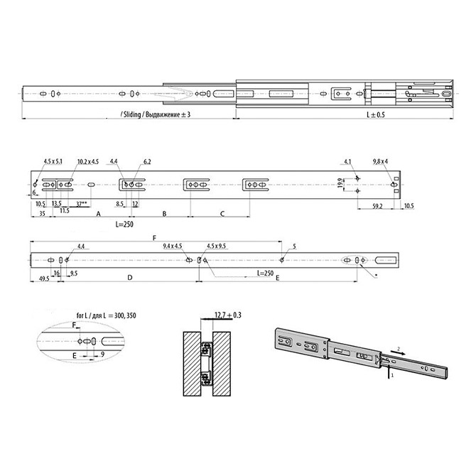 Направляющие GTV PK-L-H45-250 с доводчиком - фото 3