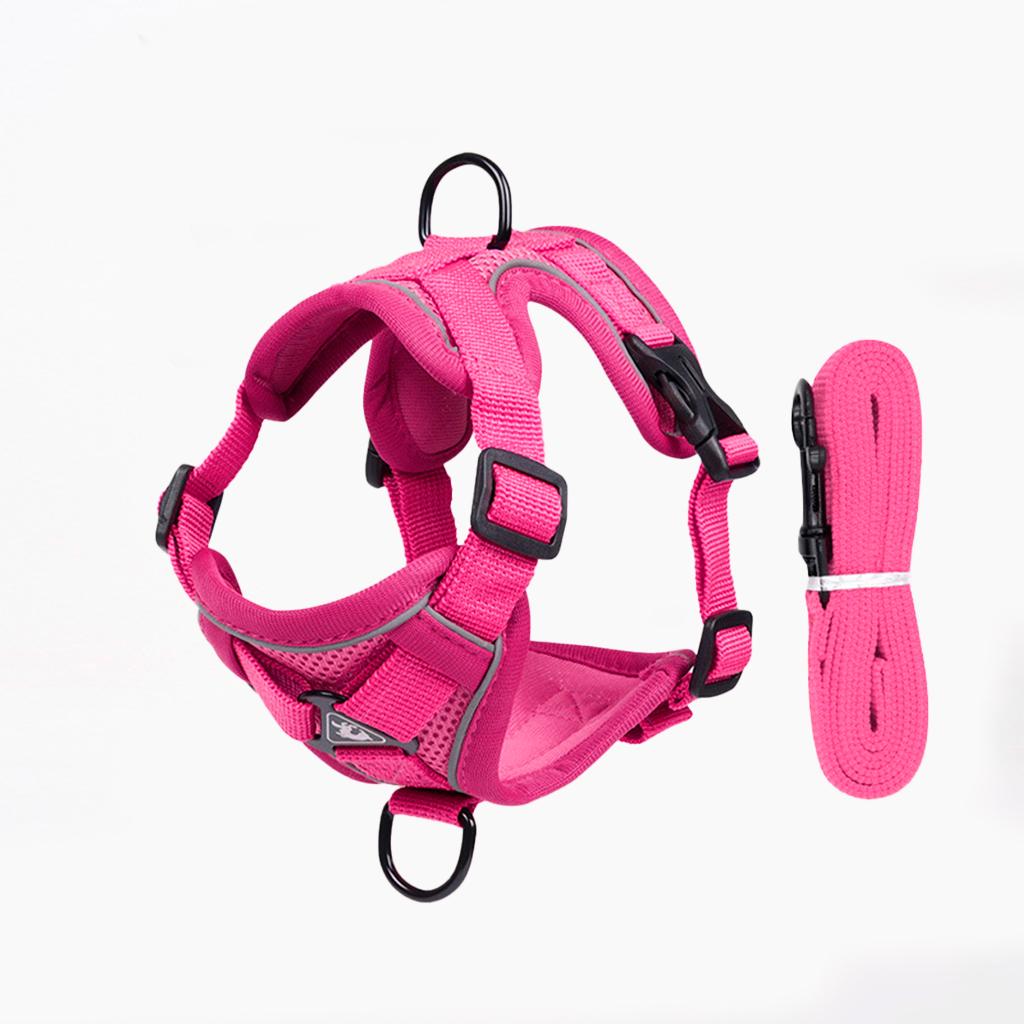 Шлейка для мелких пород животных мягкая со светоотражающими вставками и поводком 1,5 м XL Розовый (25906003)