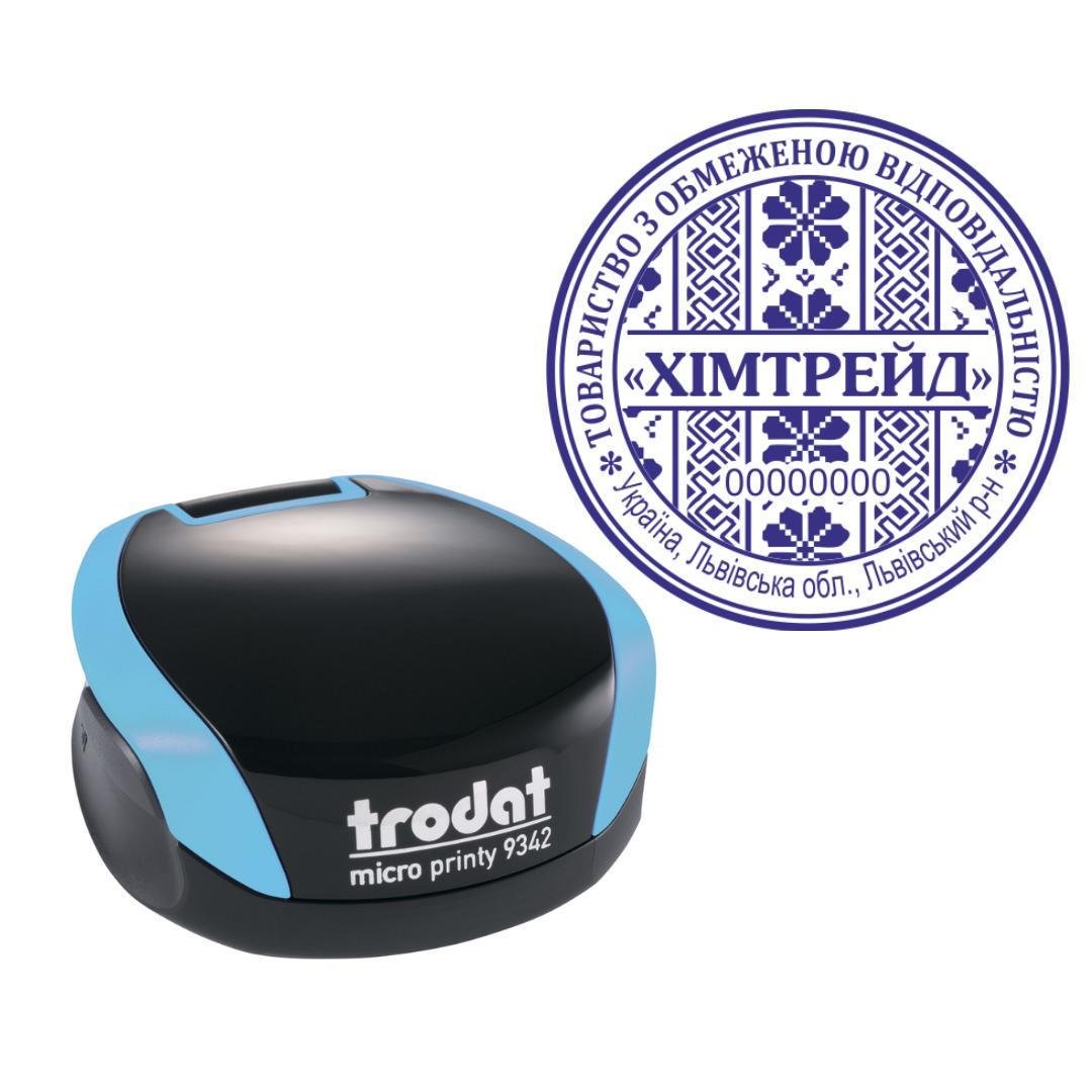 Печатка ТОВ на кишеньковому оснащенні Trodat Micro Printy 9342 d 42 мм Бірюзовий (ТОВ13/9342/BZ)