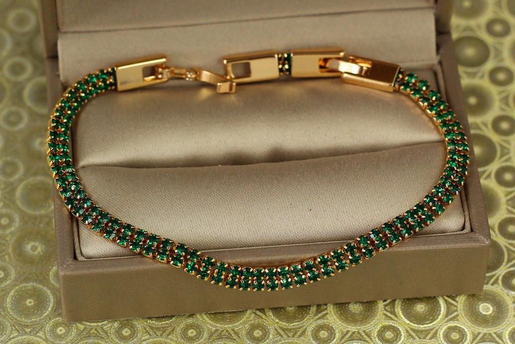 Браслет Xuping Jewelry две дорожки из зеленых фианитов 17 см х 4 мм. Золотистый (2327933739)