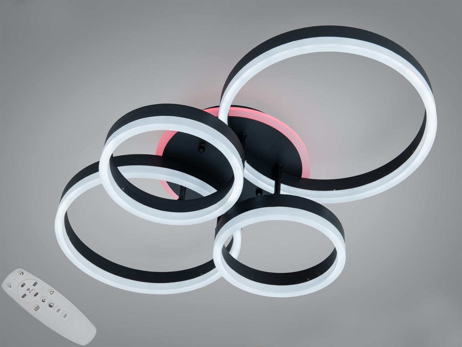 Люстра потолочная LED 4 кольца/димер пульт/80W Черный (2542BK LED 3color dimmer)