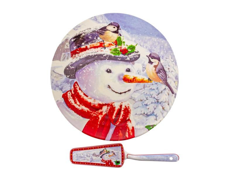 Блюдо для торта с лопаткой фарфоровое фарфоровое Рождественская коллекция 27 см (924-837)