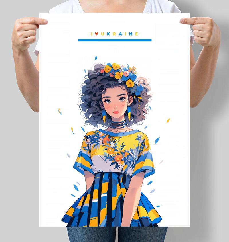 Постер патріотичний в аніме стилі I love Ukraine Я люблю Україну 42x60 см A2 без рамки (NU101_A2)