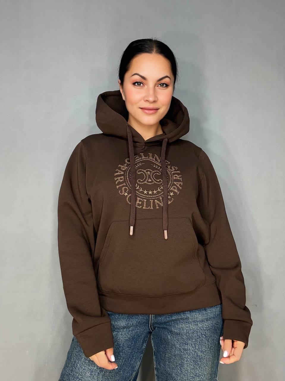 Худи женское A-N 30077 с капюшоном и ажурной вышивкой L Коричневый (6306)