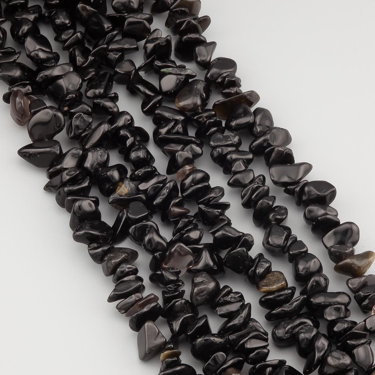 Обсидиан сколы крошка из натурального камня 5-10 мм 80 см 1 шт. (НК8007с06)