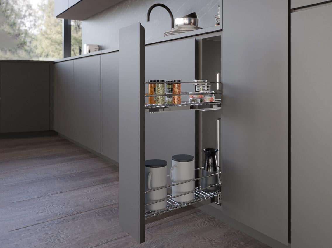 Карго фасад боковое левое крепление с доводчиком INOXA Unica 10/02 направляющие Salice 2 полки 150 мм Хром (137276)