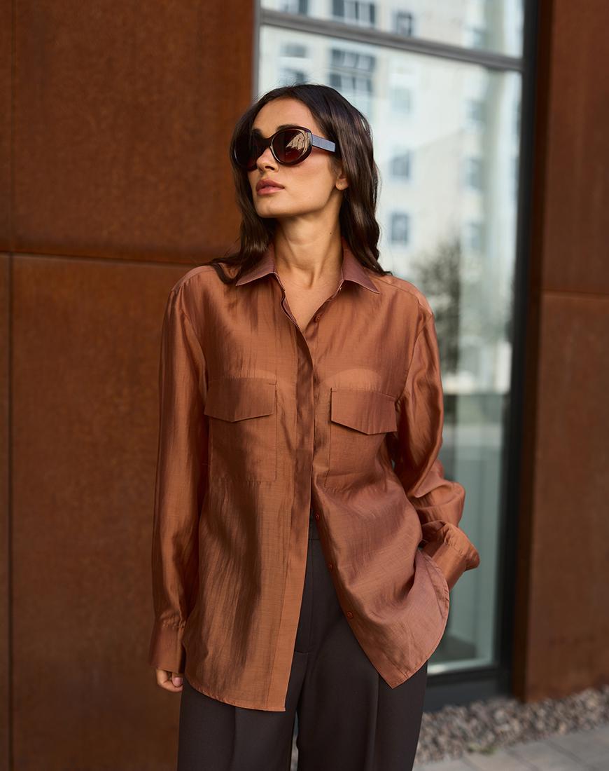 Сорочка з тенселу жіноча GET DRESSED. коричнева XS