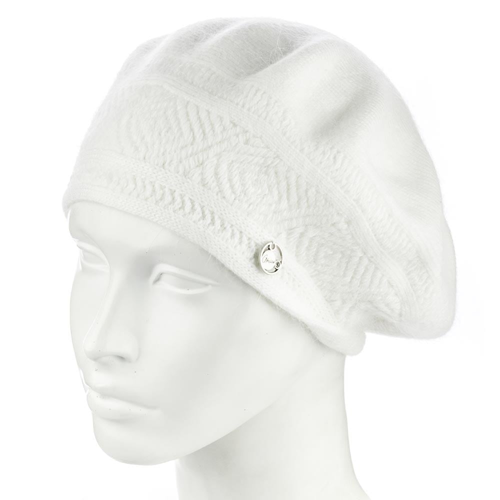 Берет женский ангоровый двойной Atrics WH912 с узором Белый