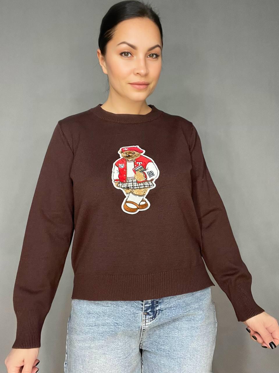 Светр жіночий A-N 2609 базовий тонкий Ведмедик середня довжина OS Червоний/Коричневий (3739) - фото 1 Светр жіночий A-N 2609 базовий тонкий Ведмедик середня довжина OS Червоний/Коричневий (3739) - фото 1