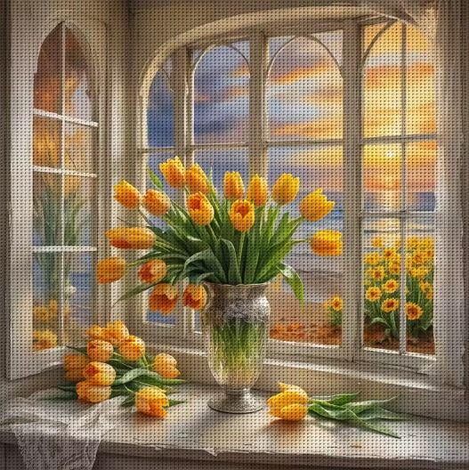 Набір для вишивання хрестиком Сонячні тюльпани 14CT канва Аїду з нанесеним малюнком 40x40 см (2865463547)